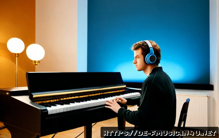Home 17 클래식 음악의 현대적 리메이크 사례 - Photorealistic Berlin recording studio, a young electronic music producer in casual contemporary clo...